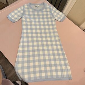 Blue and White Checkered Knit Dress